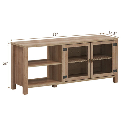 65" Wooden TV Stand with 2 Metal Mesh Doors