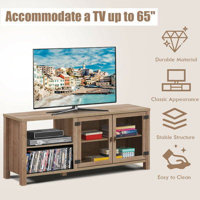 65" Wooden TV Stand with 2 Metal Mesh Doors