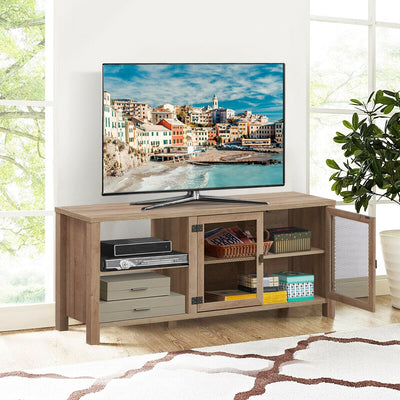 65" Wooden TV Stand with 2 Metal Mesh Doors