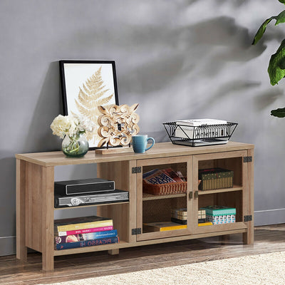 65" Wooden TV Stand with 2 Metal Mesh Doors