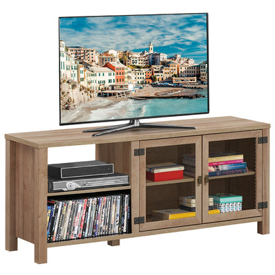 65" Wooden TV Stand with 2 Metal Mesh Doors