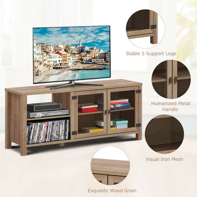 65" Wooden TV Stand with 2 Metal Mesh Doors