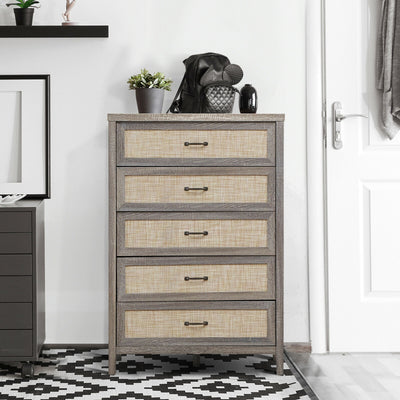 Wooden Rustic Freestanding Storage Dresser Cabinet with 5 Drawers