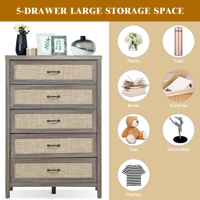 Wooden Rustic Freestanding Storage Dresser Cabinet with 5 Drawers