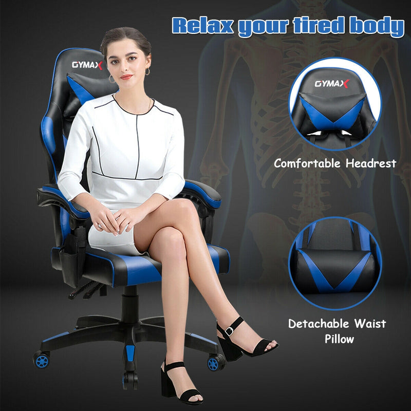 Leather Massage Gaming Chair with Headrest and Detachable Lumbar Support