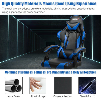 Leather Massage Gaming Chair with Headrest and Detachable Lumbar Support