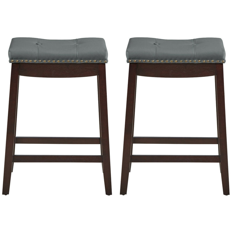 Set of 2 Nailhead Saddle Bar Stools