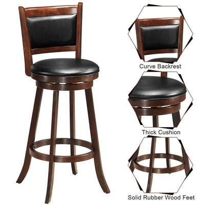 29'' Swivel Bar Height Stool Wooden Upholstered Dining Chair