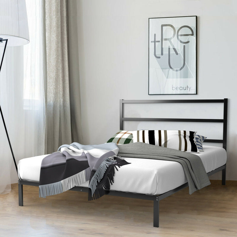 Queen Size Metal Bed Platform Frame with Headboard