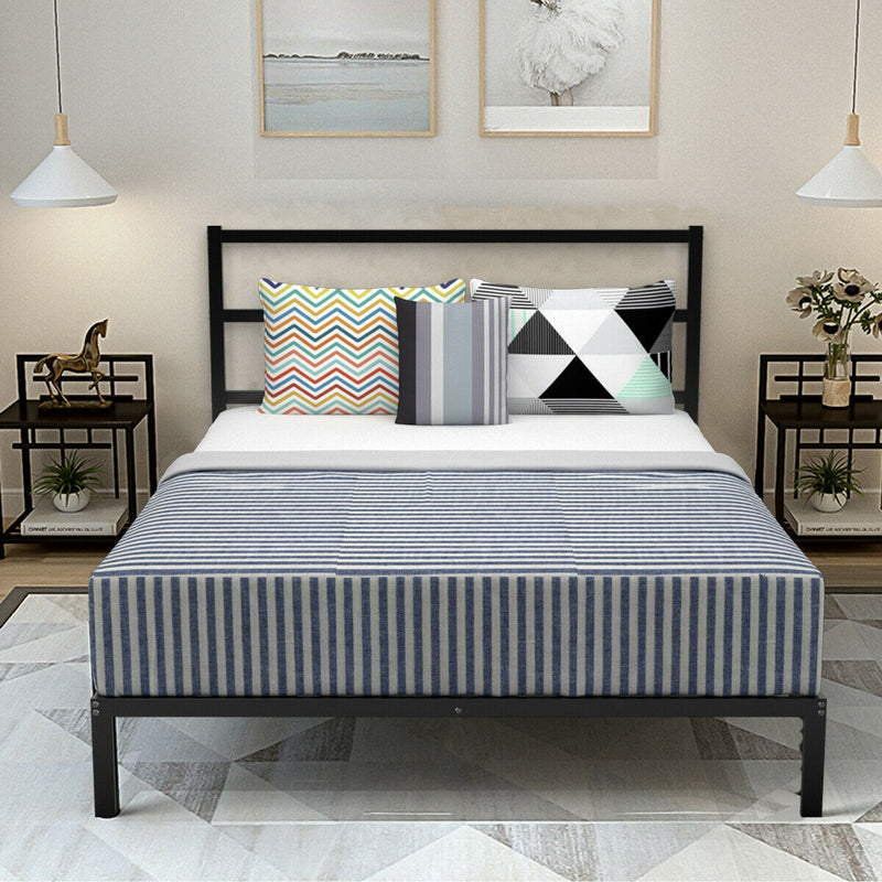 Queen Size Metal Bed Platform Frame with Headboard