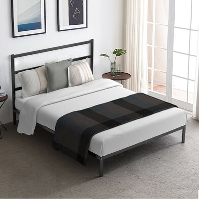 Queen Size Metal Bed Platform Frame with Headboard