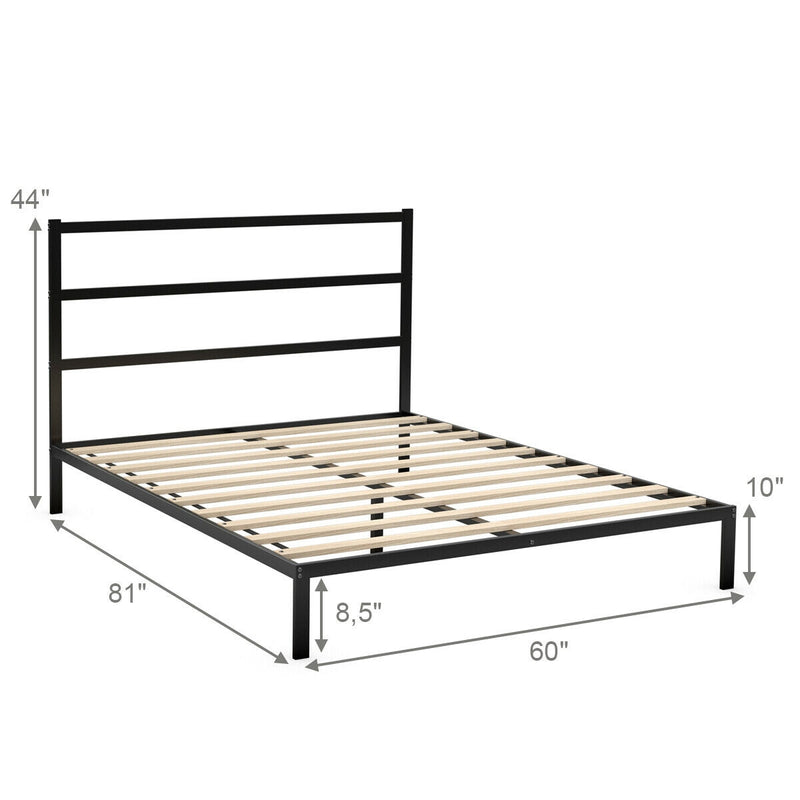 Queen Size Metal Bed Platform Frame with Headboard