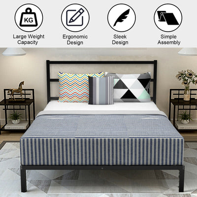 Queen Size Metal Bed Platform Frame with Headboard