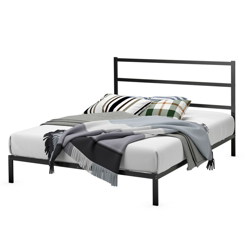 Queen Size Metal Bed Platform Frame with Headboard