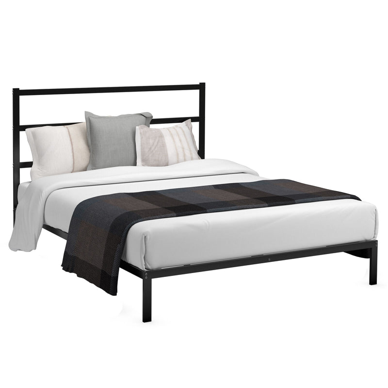 Queen Size Metal Bed Platform Frame with Headboard