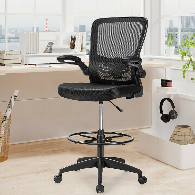 Height Adjustable Drafting Chair with Lumbar Support Flip Up Arms