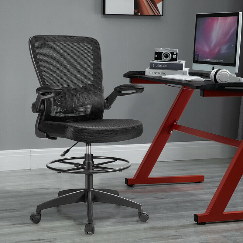 Height Adjustable Drafting Chair with Lumbar Support Flip Up Arms