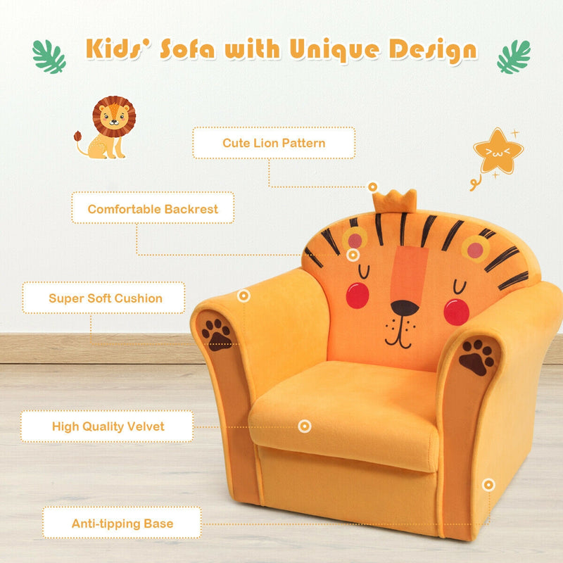 Kids Armrest Lion Upholstered Sofa