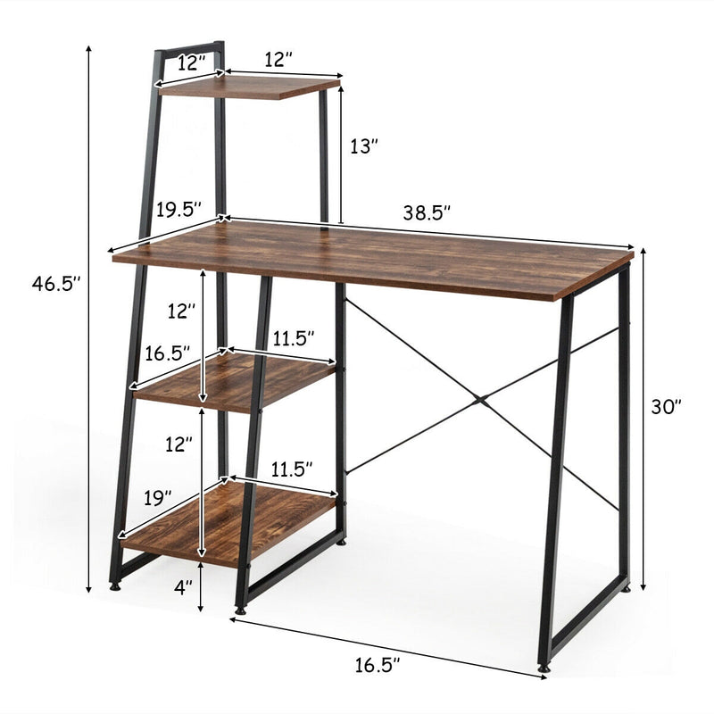 Compact Computer Desk Workstation with 4 Tier Shelves