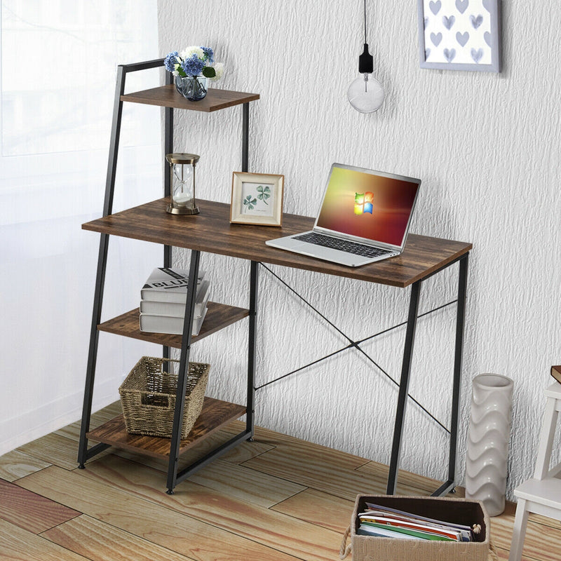 Compact Computer Desk Workstation with 4 Tier Shelves