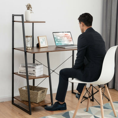 Compact Computer Desk Workstation with 4 Tier Shelves