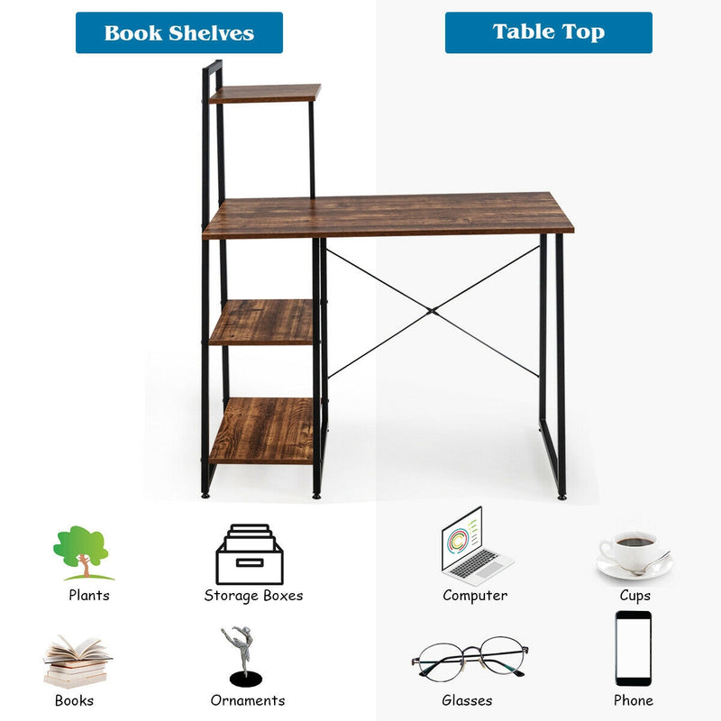 Compact Computer Desk Workstation with 4 Tier Shelves