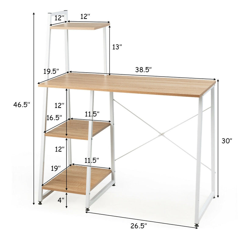 Compact Computer Desk Workstation with 4 Tier Shelves