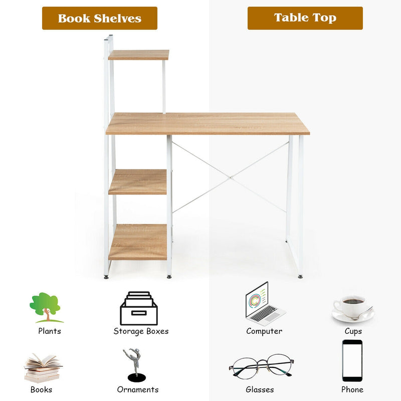 Compact Computer Desk Workstation with 4 Tier Shelves