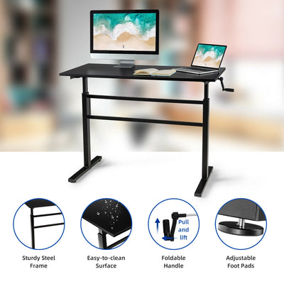 Height Adjustable Sit to Stand Desk with Crank Handle