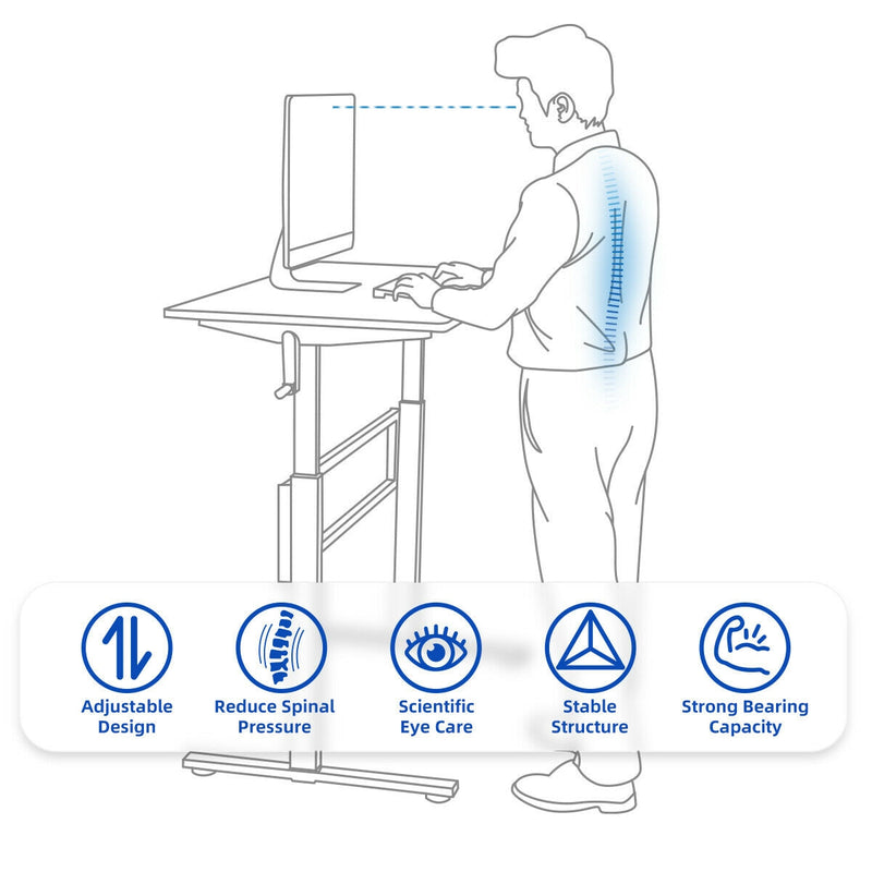 Height Adjustable Sit to Stand Desk with Crank Handle