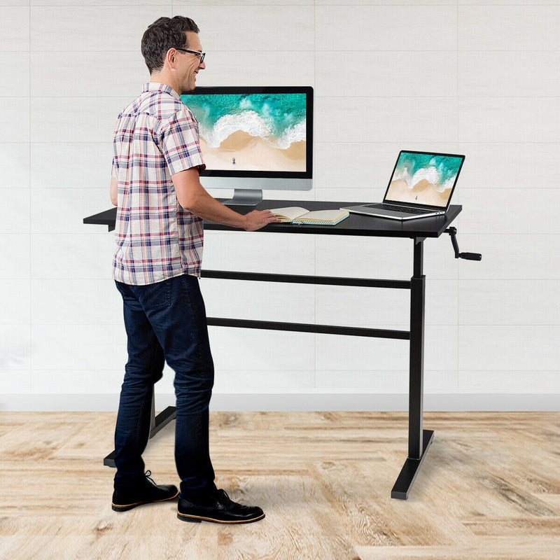 Height Adjustable Sit to Stand Desk with Crank Handle