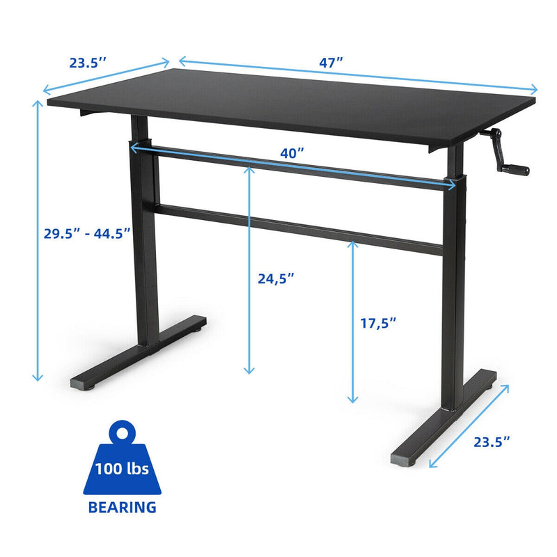 Height Adjustable Sit to Stand Desk with Crank Handle