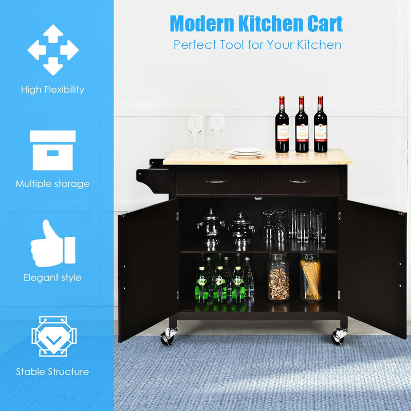 Wooden Rolling Kitchen Island Serving Cart