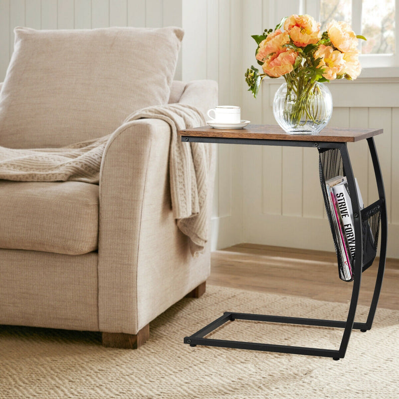 Chic C-shaped Side Table with Pocket