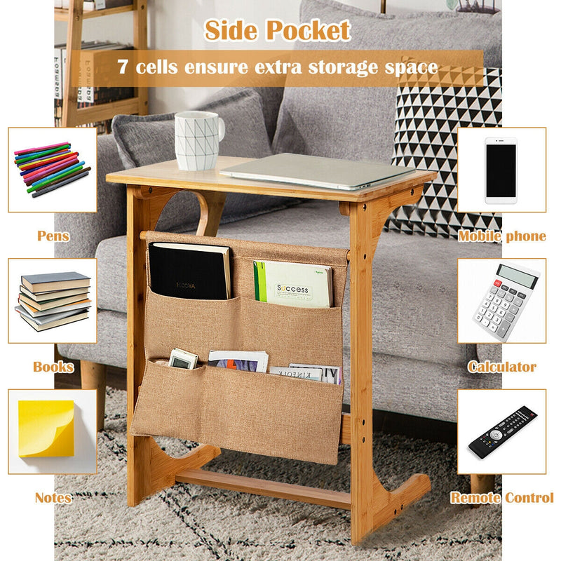 Bamboo End Table with Storage Pockets