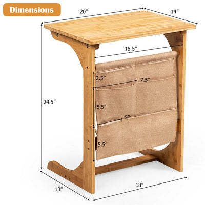 Bamboo End Table with Storage Pockets