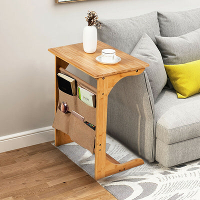 Bamboo End Table with Storage Pockets