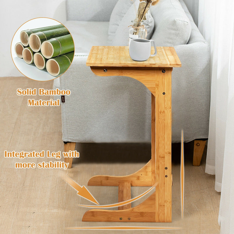 Bamboo End Table with Storage Pockets