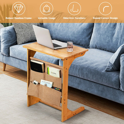 Bamboo End Table with Storage Pockets