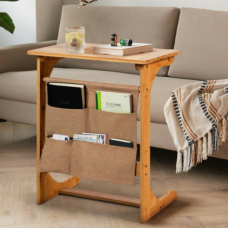 Bamboo End Table with Storage Pockets