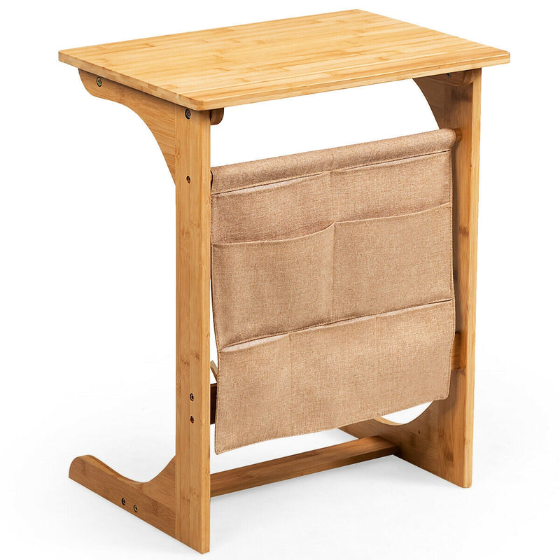 Bamboo End Table with Storage Pockets