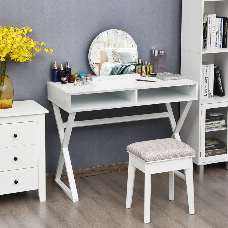 Vanity Table with Two Open Storage and X-shaped Legs