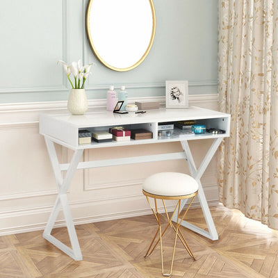 Vanity Table with Two Open Storage and X-shaped Legs