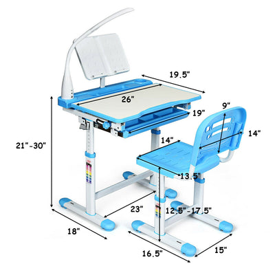 Adjustable Kids Desk Chair Set with Lamp and Bookstand