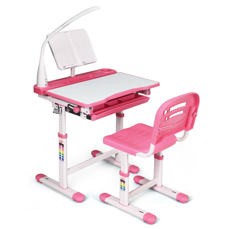 Adjustable Kids Desk Chair Set with Lamp and Bookstand