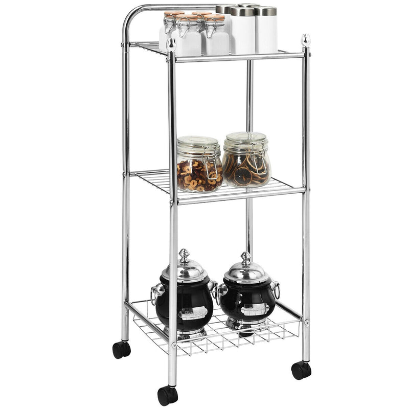 3-Tier Metal Mesh Rolling Utility Cart with Wheels