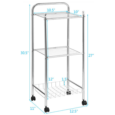 3-Tier Metal Mesh Rolling Utility Cart with Wheels