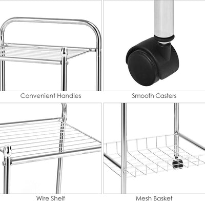 3-Tier Metal Mesh Rolling Utility Cart with Wheels