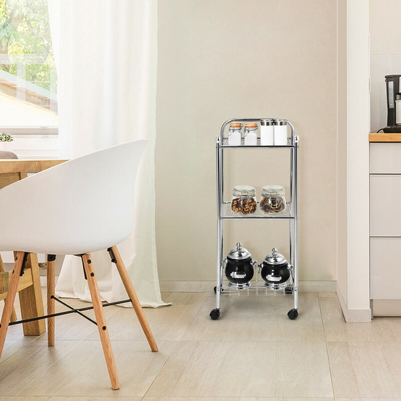 3-Tier Metal Mesh Rolling Utility Cart with Wheels