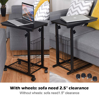 C-shaped Adjustable Sofa Side Table with Lower Steel Mesh